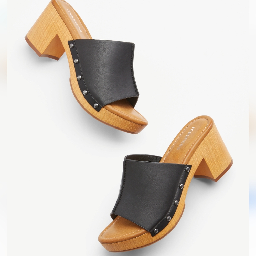 -Maurices Black and Brown Sammi Mules with Studded Details And Padded Soles NWOT